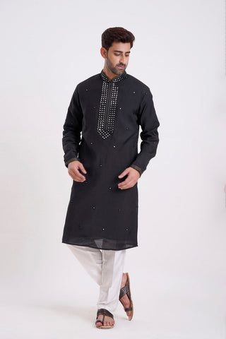 Vicky Jain in BLACK COTTON SILK MIRROR WORK KURTA SET