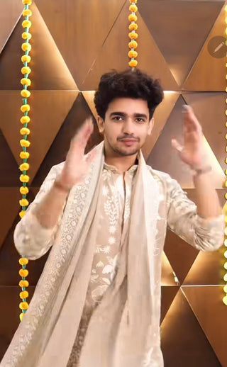 Vishal Pandey in Vritra Beige Kurta set with patiyala and dupatta