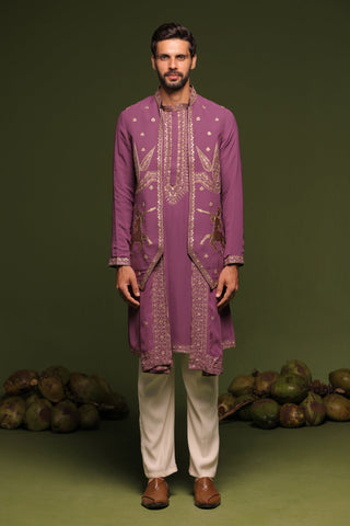 Avyay mauve Purple Jacket kurta set with trouser and dupatta