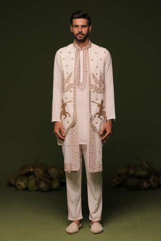 Rithvik Dhanjani in Kranthi ivory Jacket kurta set with trouser and Dupatta