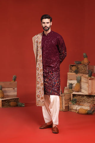 Maan Singh in Kush Wine Kurta Set
