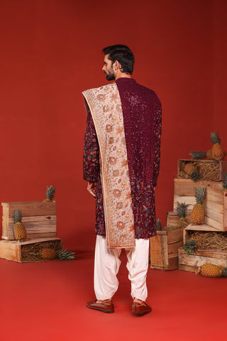 Maan Singh in Kush Wine Kurta Set