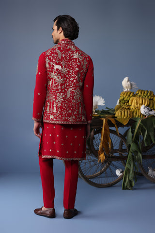 Aariz Pichwai Mahroon Kurta Jacket Set