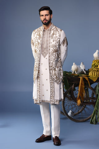 Nabeel Khan in Aatif Pichwai Ivory Kurta Jacket Set