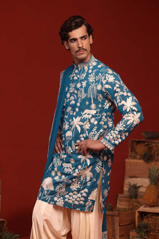 Aayushman Aman Maheshwari in Samar Teal Blue Kurta Set