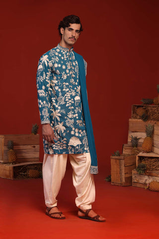 Karanvir Sharma in Samar Teal Blue Kurta Set