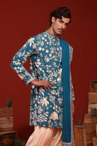 Karanvir Sharma in Samar Teal Blue Kurta Set