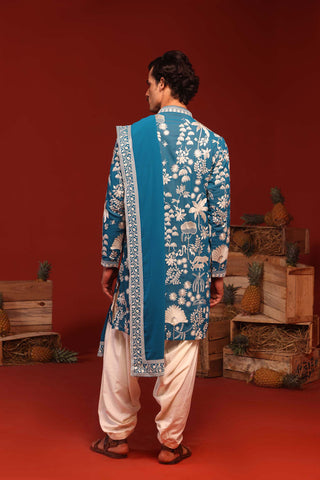 Krishna Kaul in Samar Teal Blue Kurta Set