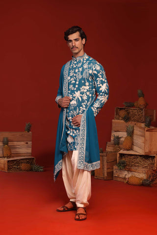 Krishna Kaul in Samar Teal Blue Kurta Set