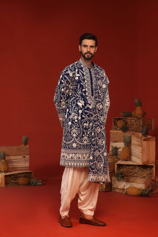 sajjad khan in Charvik Royal Blue Kurta Set
