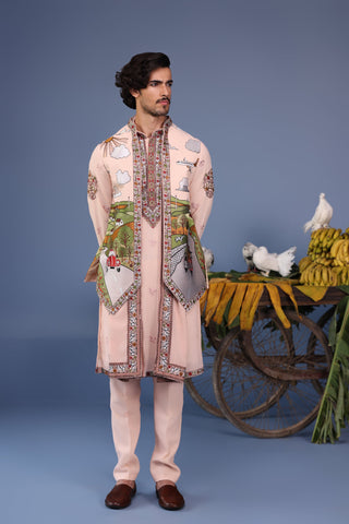 Ahad Pink Kurta Jacket Set