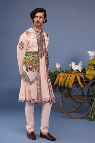 Ahad Pink Kurta Jacket Set