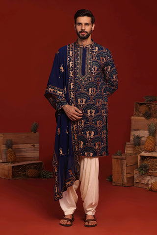 Gaurav Molri in Tanvith Navy Blue Kurta Set