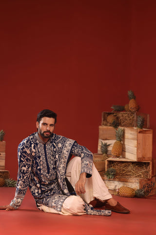 sajjad khan in Charvik Royal Blue Kurta Set