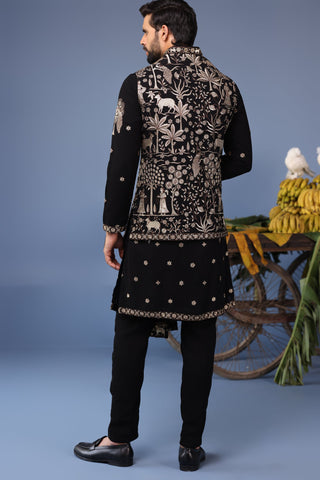 PARAS BHUSHAN KALNAWAT in Zubir Pichwai Zari Black Kurta Jacket Set