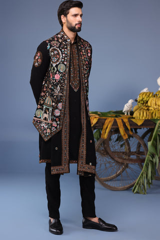 Dawar Black Kurta Jacket Set