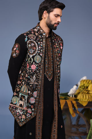 Dawar Black Kurta Jacket Set