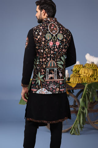 Rithvikk Dhanjani in Dawar Black Kurta Jacket Set
