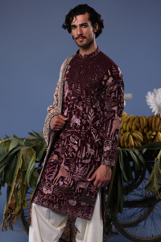Kaif Giraffe Wine Kurta Set