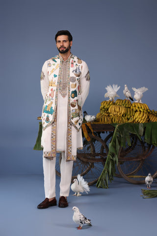 Jihan Cocktail Ivory Kurta Jacket Set