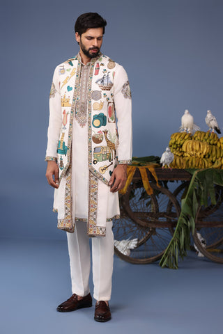 Jihan Cocktail Ivory Kurta Jacket Set