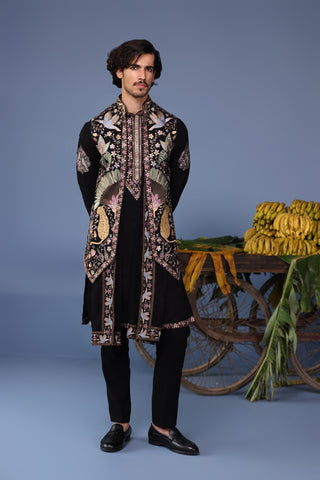 Kais Wild Grace Black Kurta Jacket Set