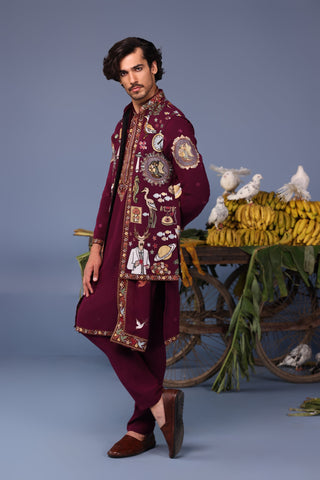 Kainaat Wine Kurta Jacket Set