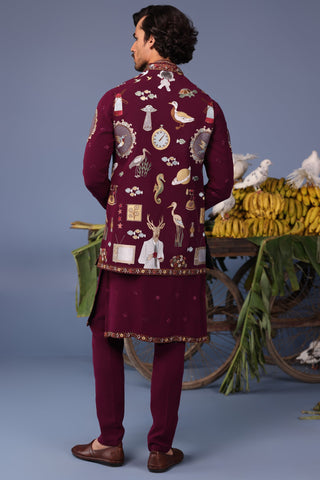 Kainaat Wine Kurta Jacket Set