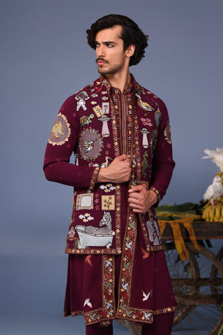 Kainaat Wine Kurta Jacket Set
