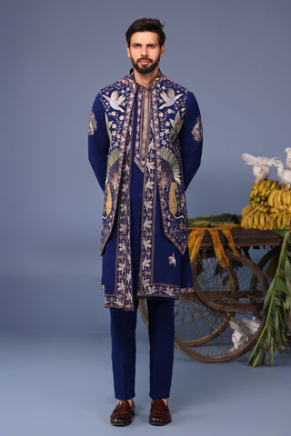 Aayushman Aman Maheshwari in Faiz Wild Grace Navy Blue Kurta Jacket Set