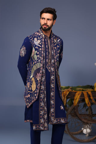 Neil Nitin Mukeshin Faiz Wild Grace Navy Blue Kurta Jacket Set