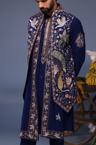 Aayushman Aman Maheshwari in Faiz Wild Grace Navy Blue Kurta Jacket Set