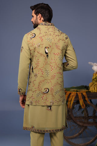 Firas Toucan Mehndi Kurta Jacket Set