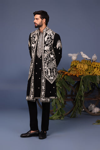 Talha Pichwai Resham Black Kurta Jacket Set