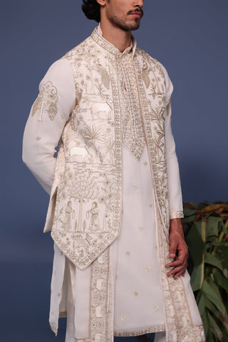 Hayan Pichwai Resham Ivory Kurta Jacket Set