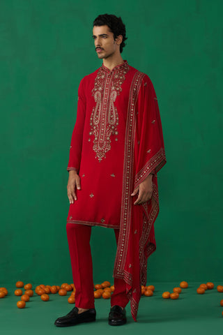Parthiv Gohil IN ARABIC RED KURTA SET