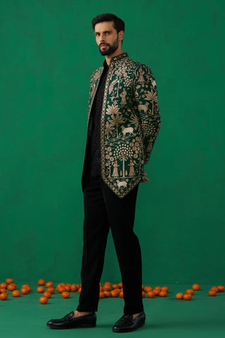 PICHWAI GREEN JODHPURI SET