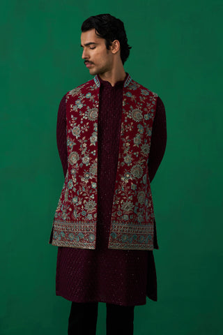 GULAB WINE KURTA JACKET SET
