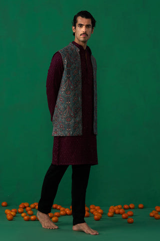 KASHMIRI MEHNDI KURTA JACKET SET