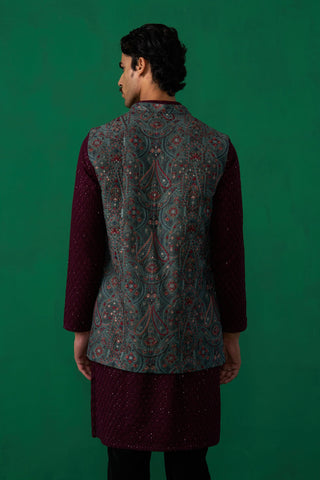 KASHMIRI MEHNDI KURTA JACKET SET