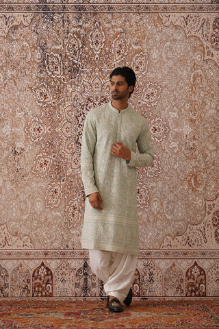 Ihab - Powder Blue Patiyala Kurta Set With Dupatta