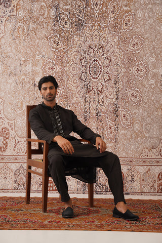 Teja Sajja in Kritya - Black Mirror Embroidered Kurta Set