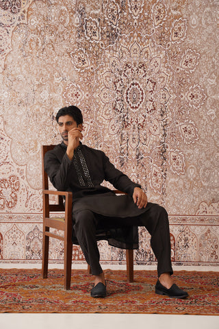 Teja Sajja in Kritya - Black Mirror Embroidered Kurta Set