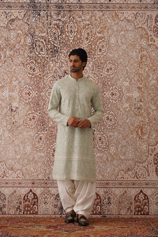 Ihab - Powder Blue Patiyala Kurta Set With Dupatta