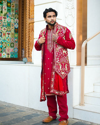 Krishna Sharma in Aariz Pichwai Mahroon Kurta Jacket Set
