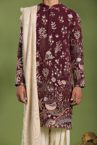 Vidyut Wine Kurta Patiyala Set with Dupatta