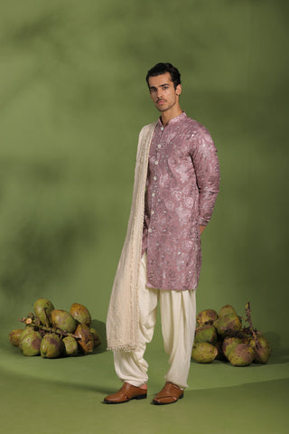 Amar Mauve purple Front open Kurta patiyala set with dupatta
