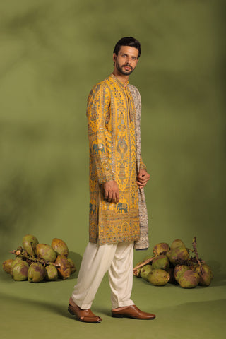 Rithvik Dhanjani in Mantrin Haldi Kurta patiyala set with dupatta