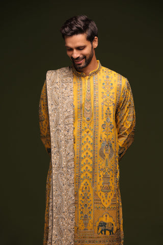 Mantrin Haldi Kurta patiyala set with dupatta