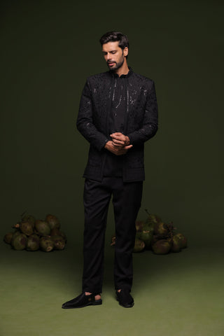 Soma Black Jodhpuri set with short kurta and trouser